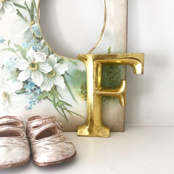 Lovely little gold lightweight wooden letter F (12cm)