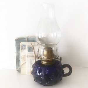 Lovely little bristol blue vintage oil lamp