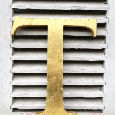 Lovely gold reclaimed shop letter T (34cm)
