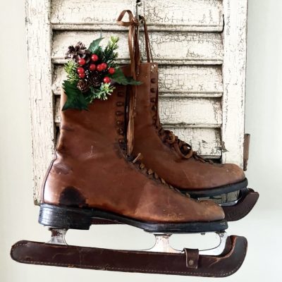 Wonderful old original brown leather vintage ice skates