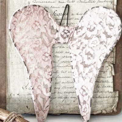 Pretty little pink lace angel wings (20cm)